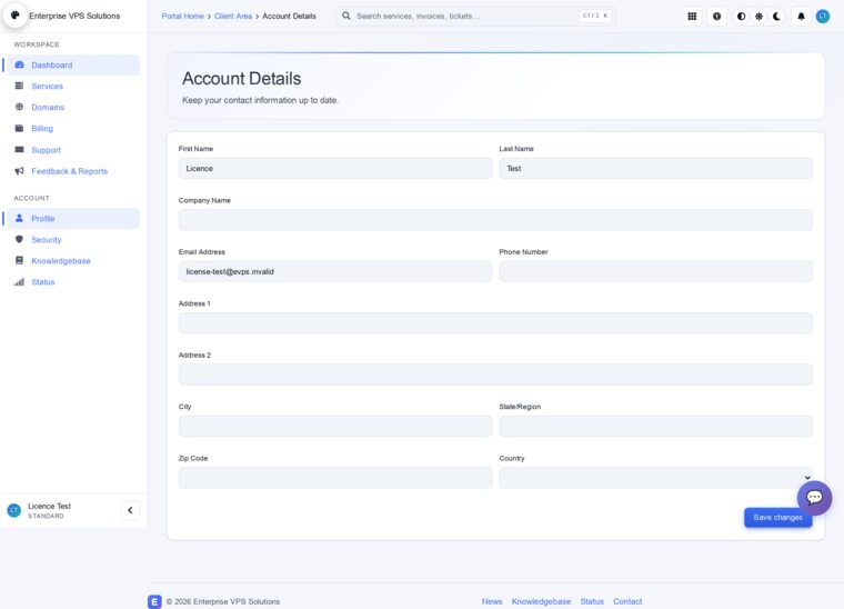 Account details form
