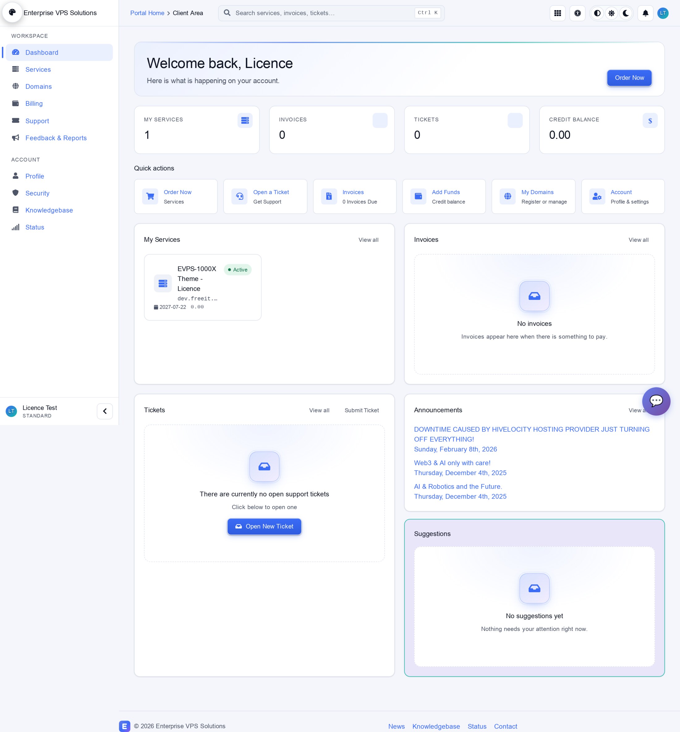 Client dashboard