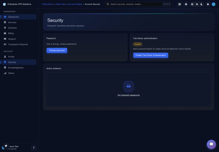 Account security: password, two-factor and active sessions