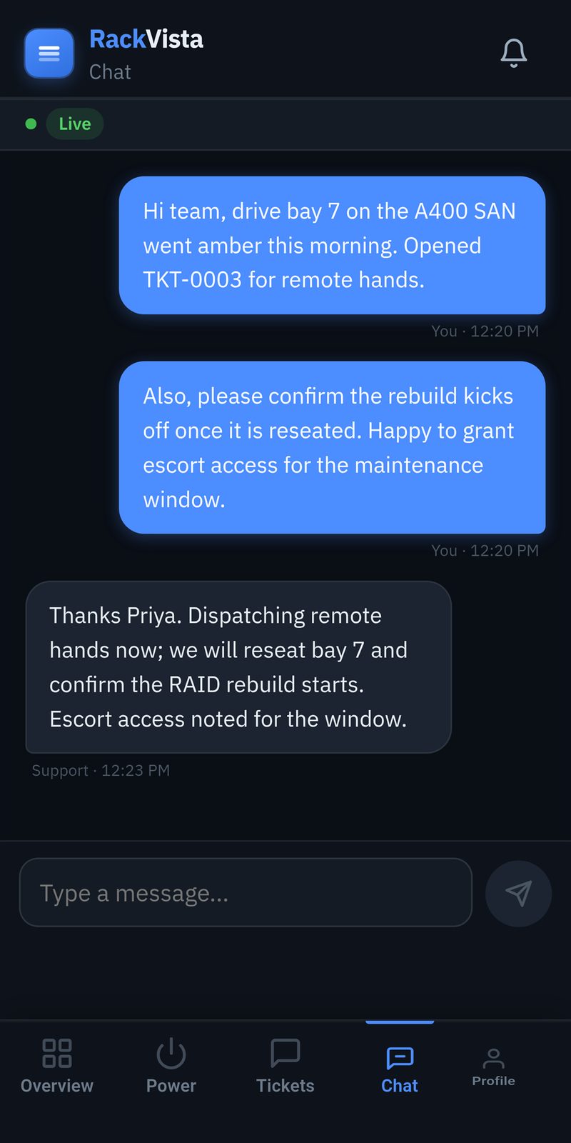 Support chat on mobile