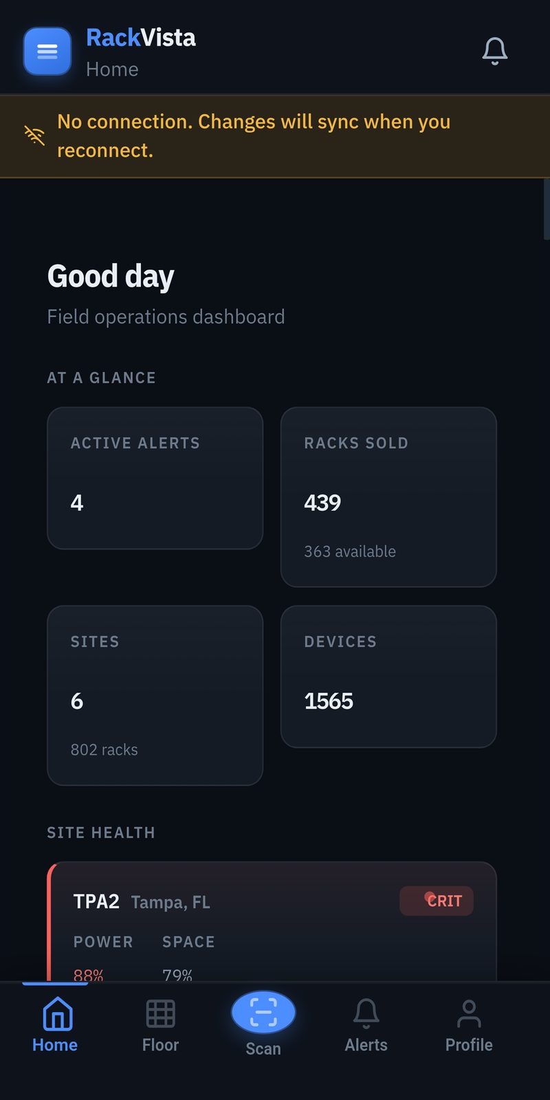 Offline mode banner on mobile